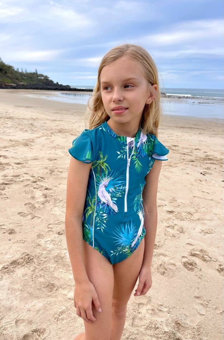 Tribe Tropical - Wholesale One Piece Swimsuit - Kids - Girls Frill Sleeve Swimsuit - Hamilton Island4