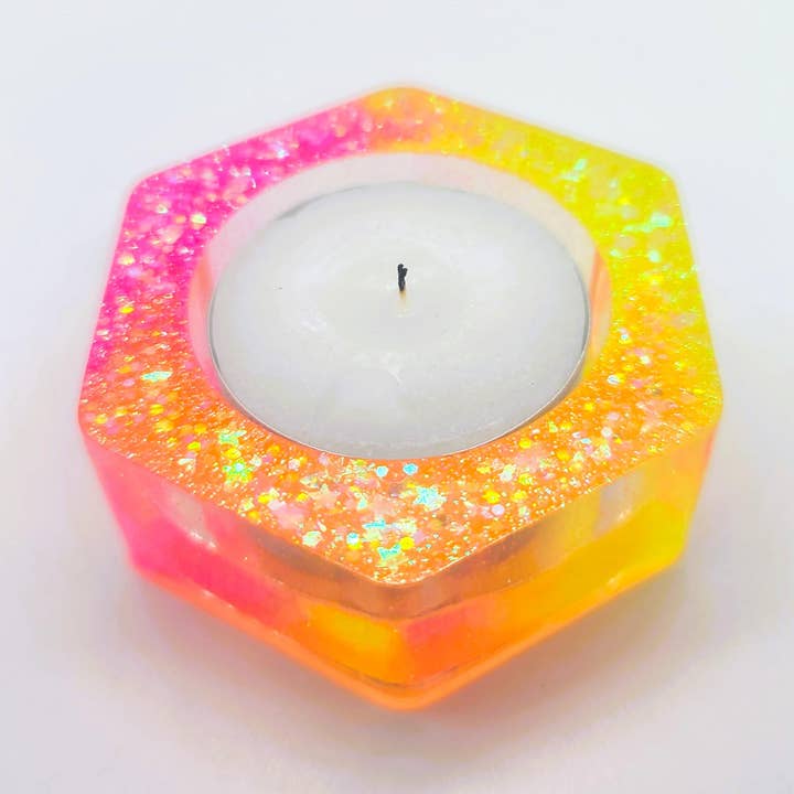 Hexagon Candle Holder Made with Eco-Friendly Epoxy Resin for wholesale by Slightly Askew Art
