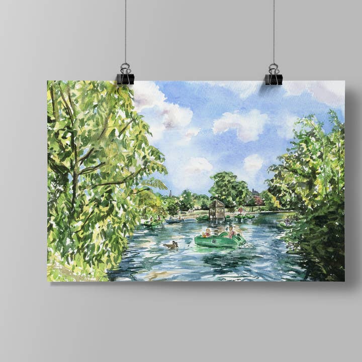 Dulwich Park Lake Originele Aquarel Kunstdruk voor wholesale door Jessica Kendrew Fine Art