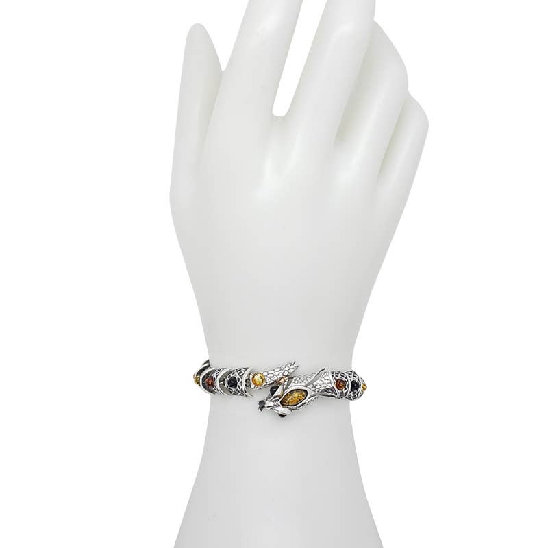 Amberman - Wholesale Link & Chain Bracelet - Multi Color Amber Sterling Silver Snake Link Bracelet2