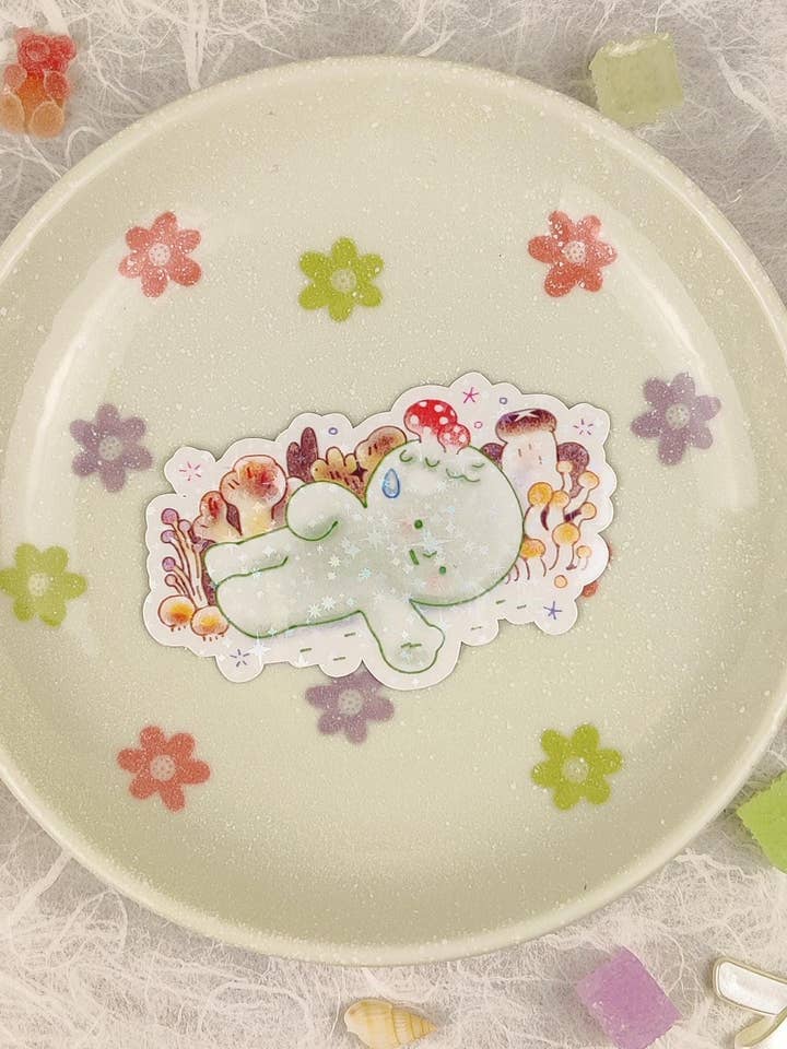 Holographic Glossy Die-Cut Smiski Vinyl Sticker for wholesale by Hokeii Pokeii