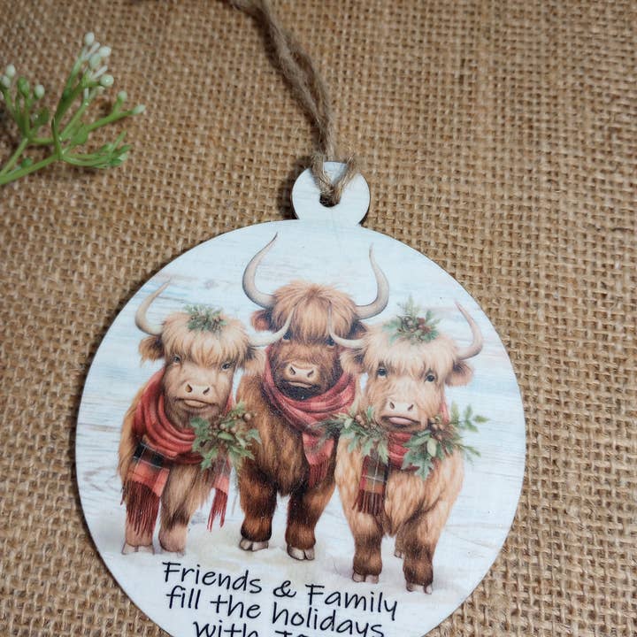 Highland Cow Christmas Ornament - Family & Friends for wholesale by Bluegrass Burlap Co
