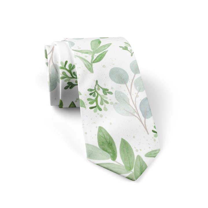 The 'Dora' Tie / Green and White Floral Necktie for wholesale by Birch Craft & Co.