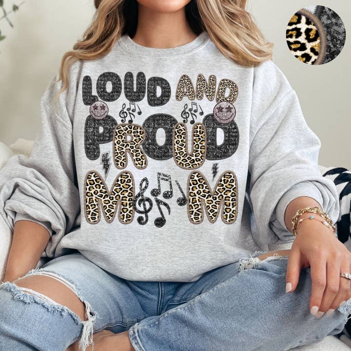 Loud and Proud Sports Mom bordado en imitación de leopardo con estampado DTF para venta al por mayor de Simple Tymes