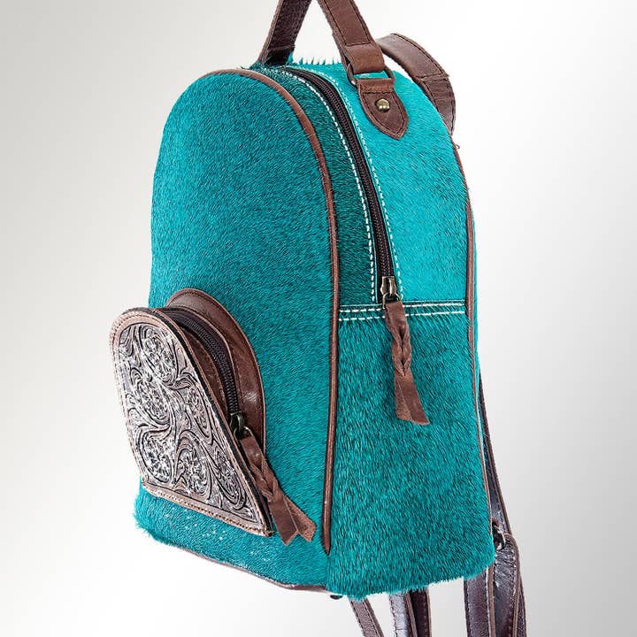 LS Western - Wholesale Backpack – Women's - ADBGS156 Natural Cowhide Leather Backpack with Hand-Tooled Floral Pocket - Western Style8