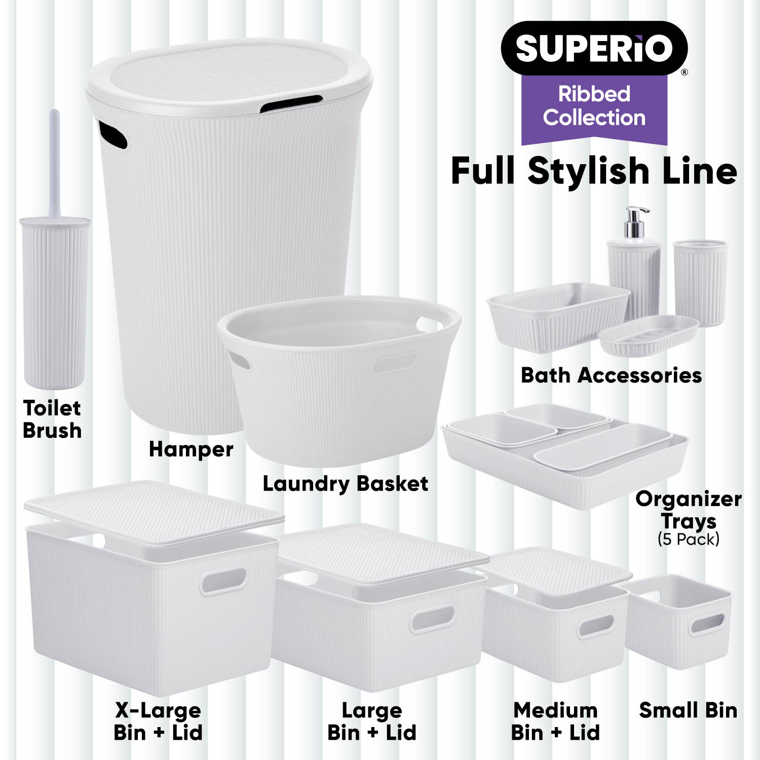 Superio Brand - Wholesale Laundry Hamper - Ribbed Collection Laundry Hamper 40 Liter with Lid & Handles13