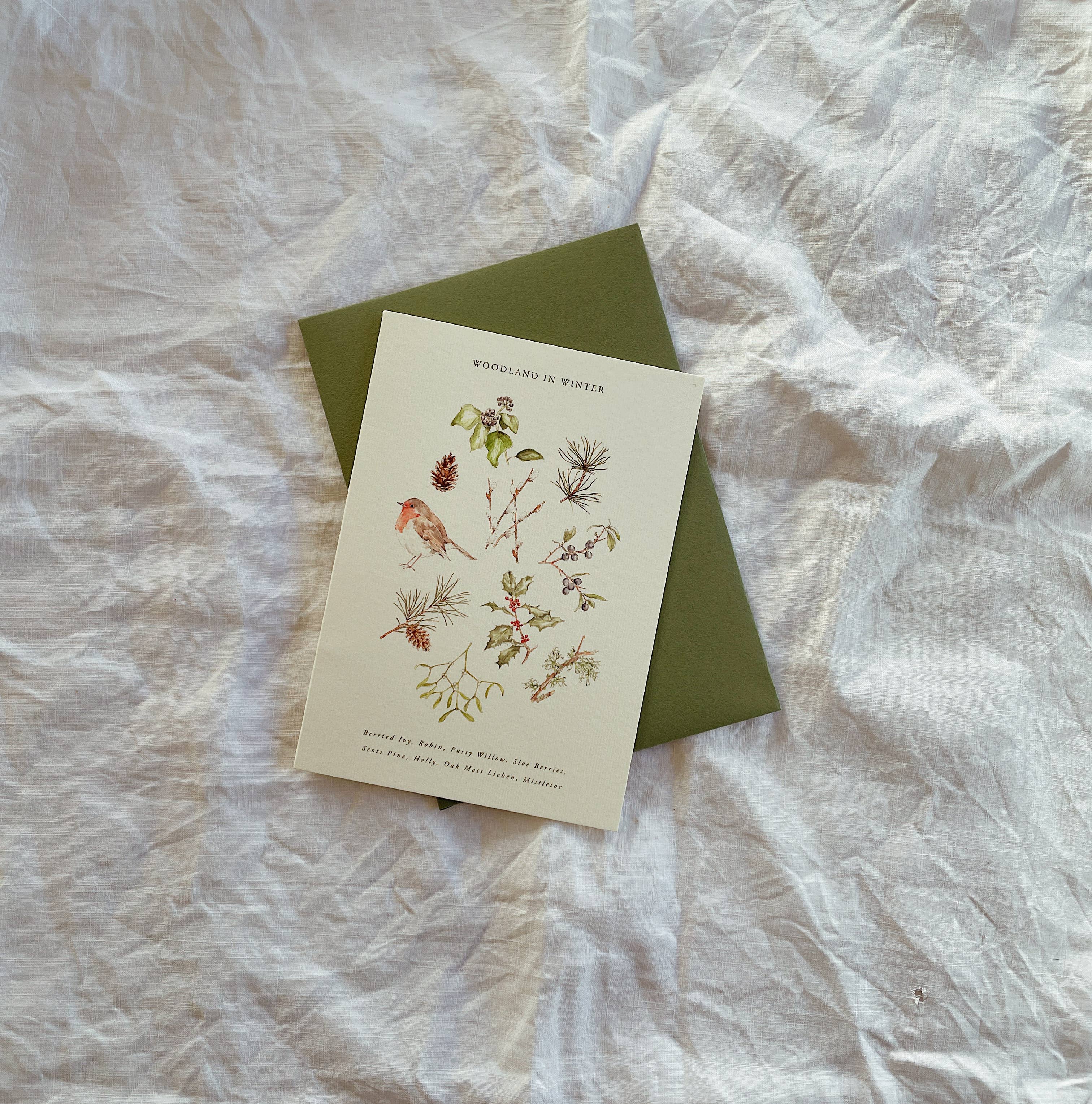 Annie Brougham Paper Goods. - Vente Cartes de vœux saisonnières - Carte botanique illustrée saisonnière de luxe pour l'hiver3