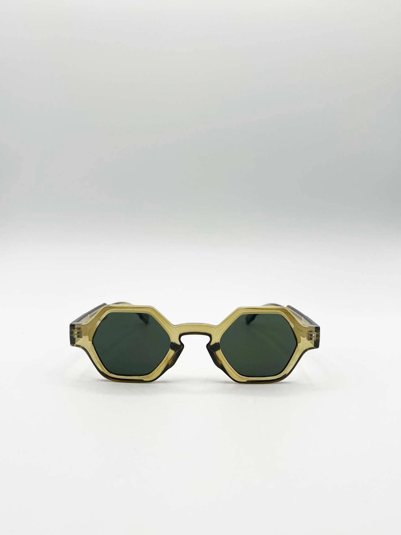 Round Hexagon Sunglasses in Sage Green for wholesale on Faire