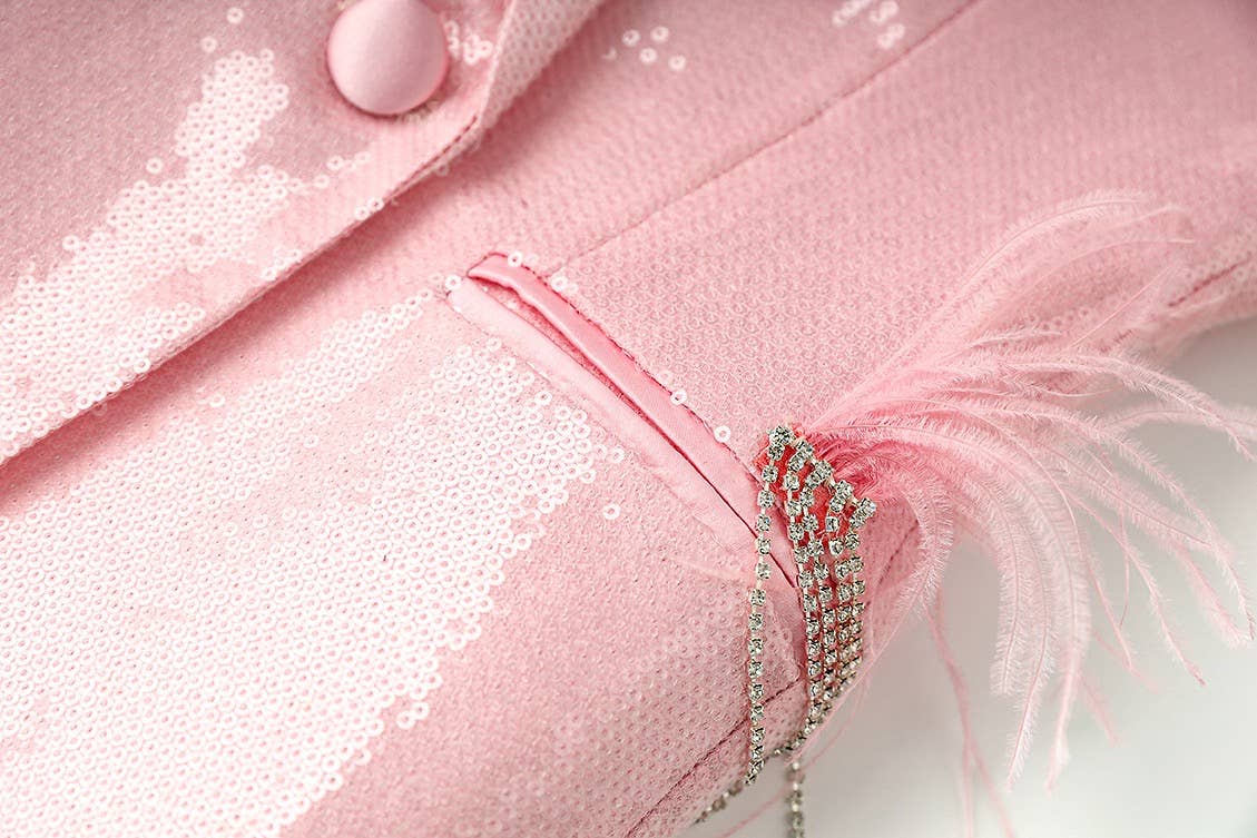 Roze BL078 Roze blazer met pailletten en veren voor dames voor groothandel op Faire5