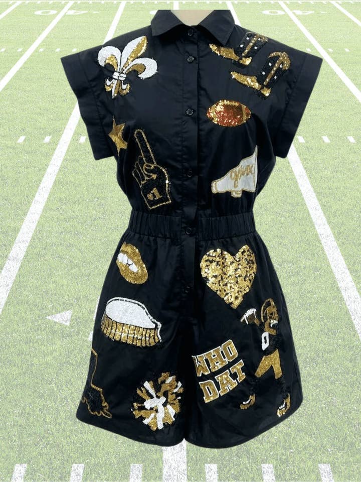 Sash Clothing Bar - Wholesale Romper - Women's - Black & Gold New Orleans Gameday Romper4