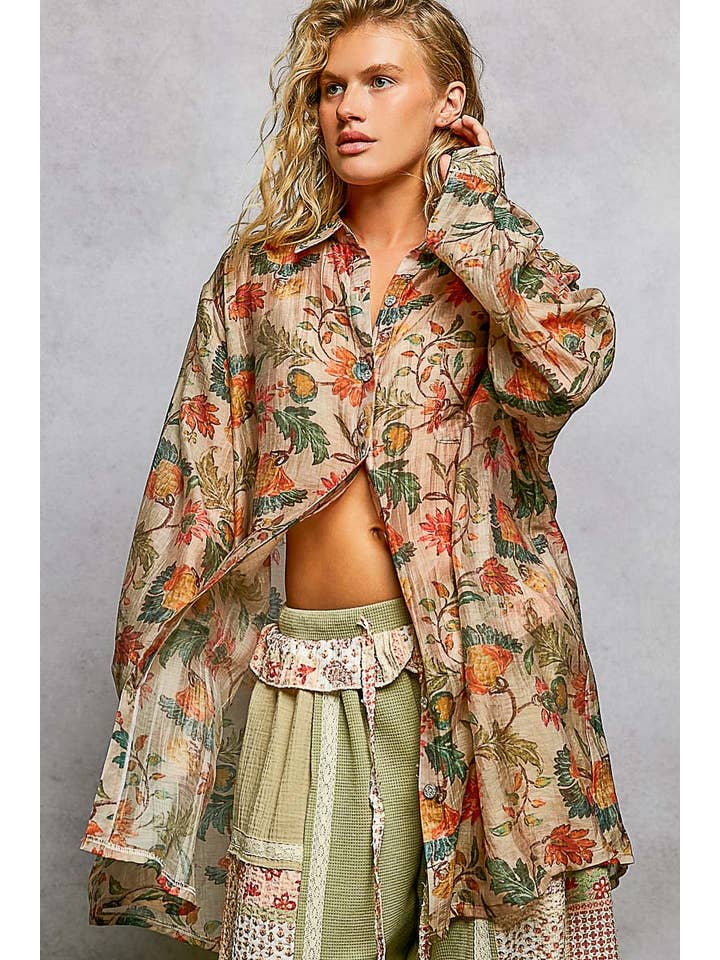 Pol Clothing - Vente Chemise à col boutonné – femme - Chemise ample à manches longues imprimée florale bohème6