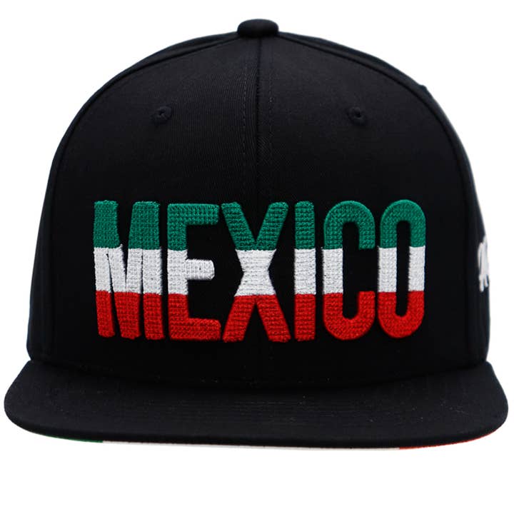 Cap Zone – wholesale Flat-brimmed cap – Unisex – Mexico Logo Chain Stitch Flag Under Bill Print Flat Snapback10