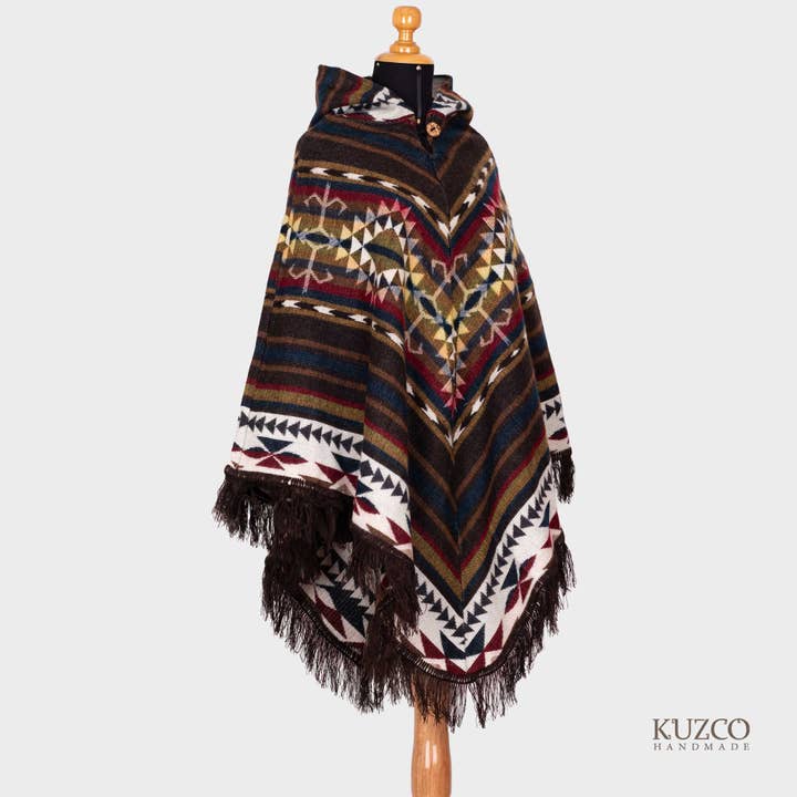 KuzcoHandmade - Wholesale Poncho - Unisex - Native Alpaca Poncho, Traditional Ecuadorian Poncho,V-Shaped