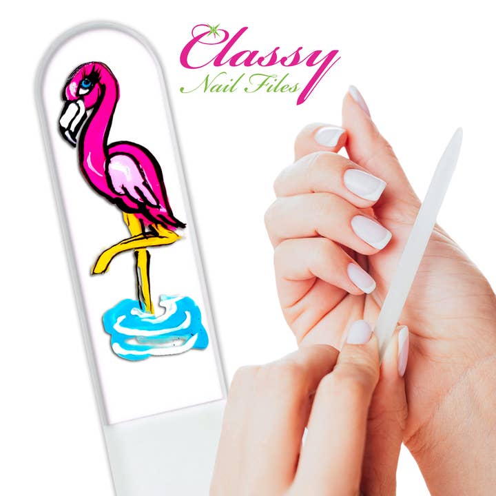 Classy Nail Files - Wholesale Nail File - Flamingo Pink Bird Wildlife Hand Painted Crystal Nail File5