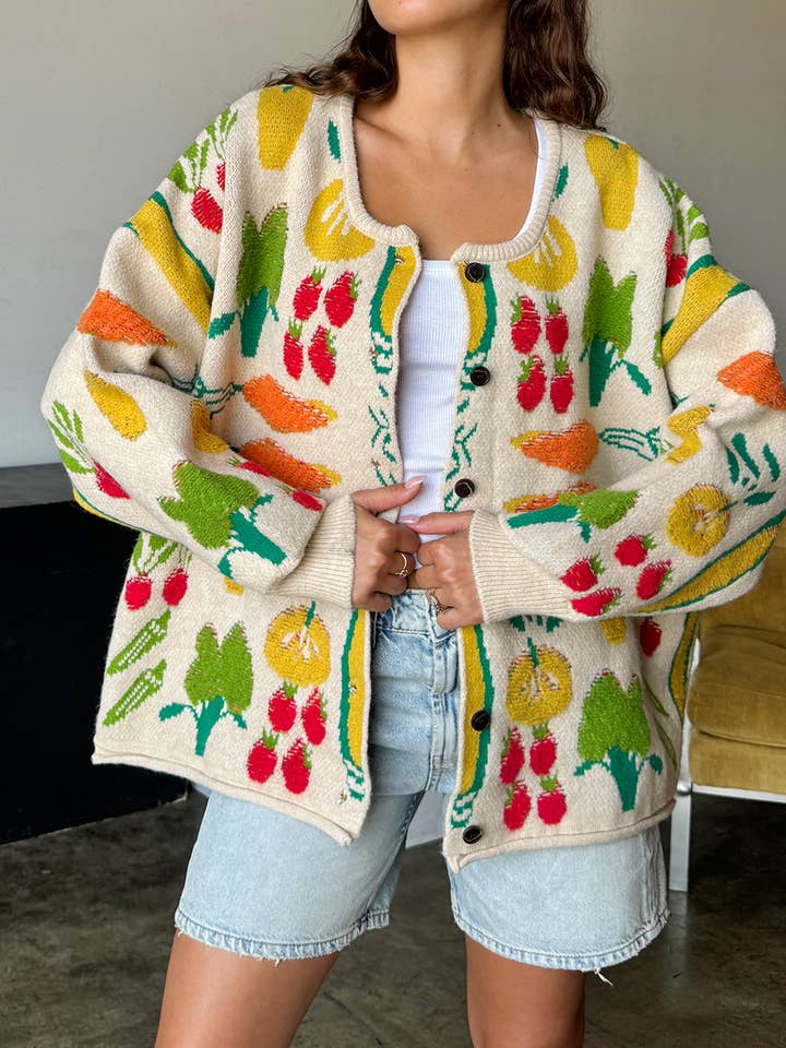 MULTI COLOR FLOWER PATTERNED KNIT CARDIGAN for wholesale on Faire