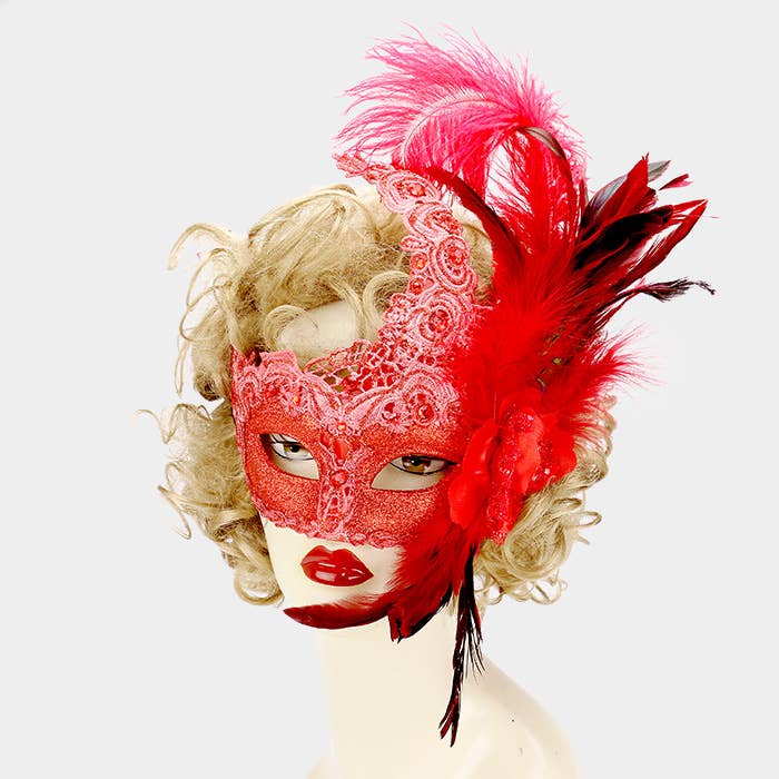 Halloween Feather Flower Masquerade Mask for wholesale by Sensibling Corp.