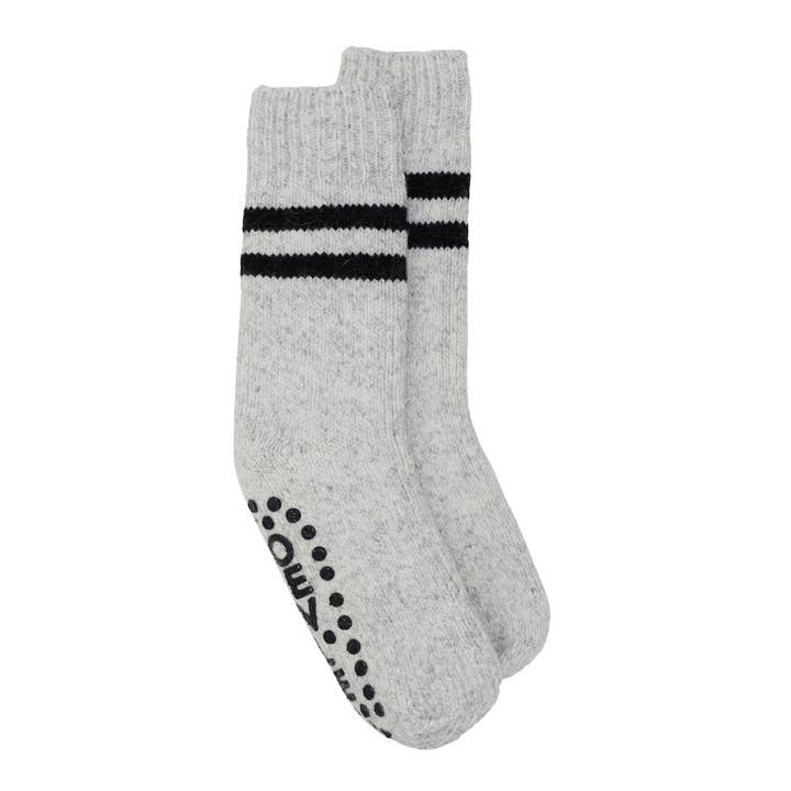 Mens 2 Stripe Wool Mix Slipper Sock - Pale Grey/Black for wholesale by Somerville Scarves