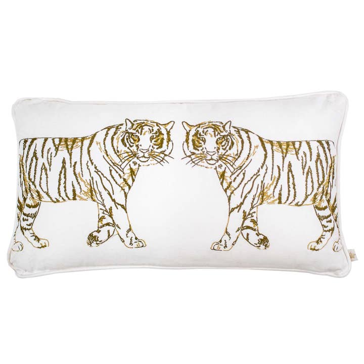 The Royal Standard - Wholesale Throw/Decorative Pillow - Tiger Walk Lumbar Pillow Soft White/Gold 12.5x22.5
