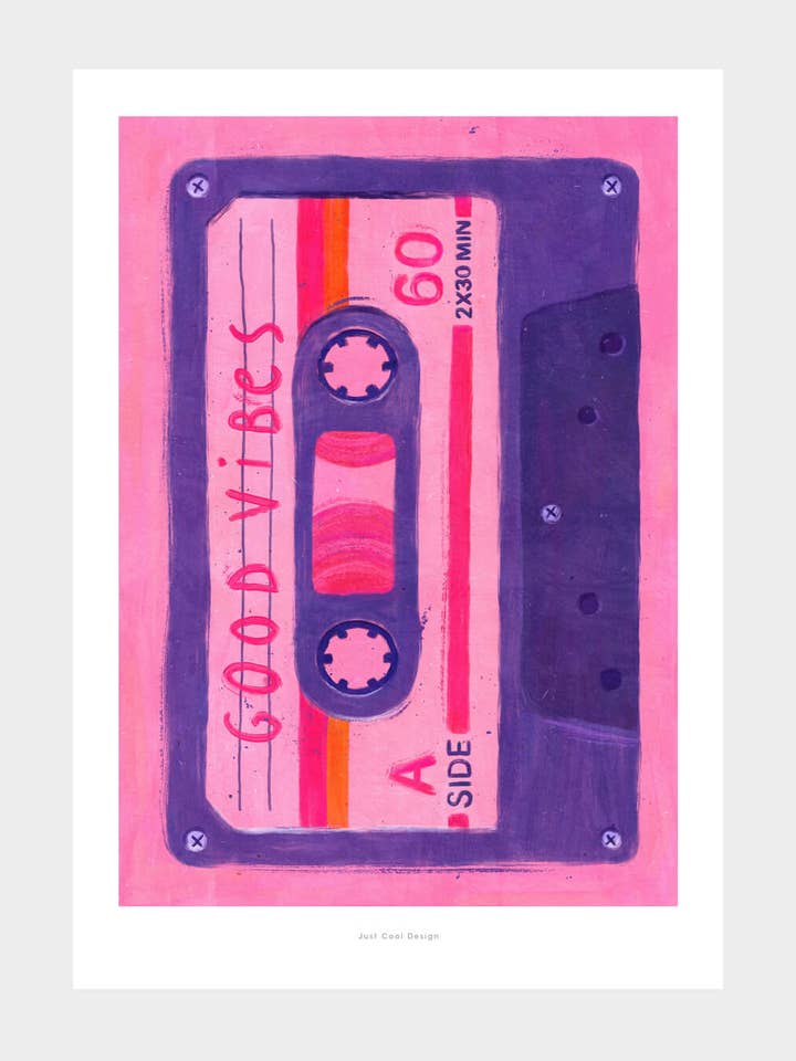 Good Vibes Cassette | A5 Retro Music Art Print for wholesale by Just Cool Design