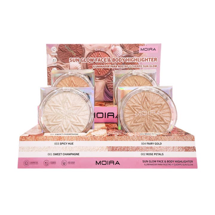 Moira Make-up Display Sun Glow Gezicht & Lichaam Highlighter 12st voor wholesale door Moira Cosmetics