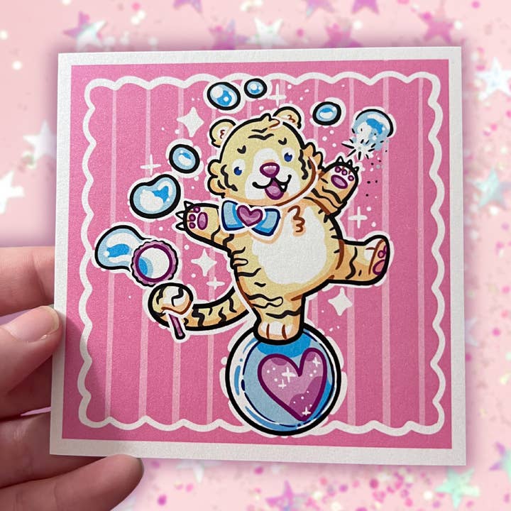 Bubble Circus Tiger ~ Shimmer Print for wholesale by Woolblossom