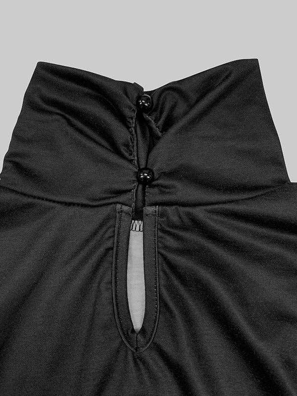 BLACK Floral High Neck Long Sleeve Tee for wholesale on Faire8