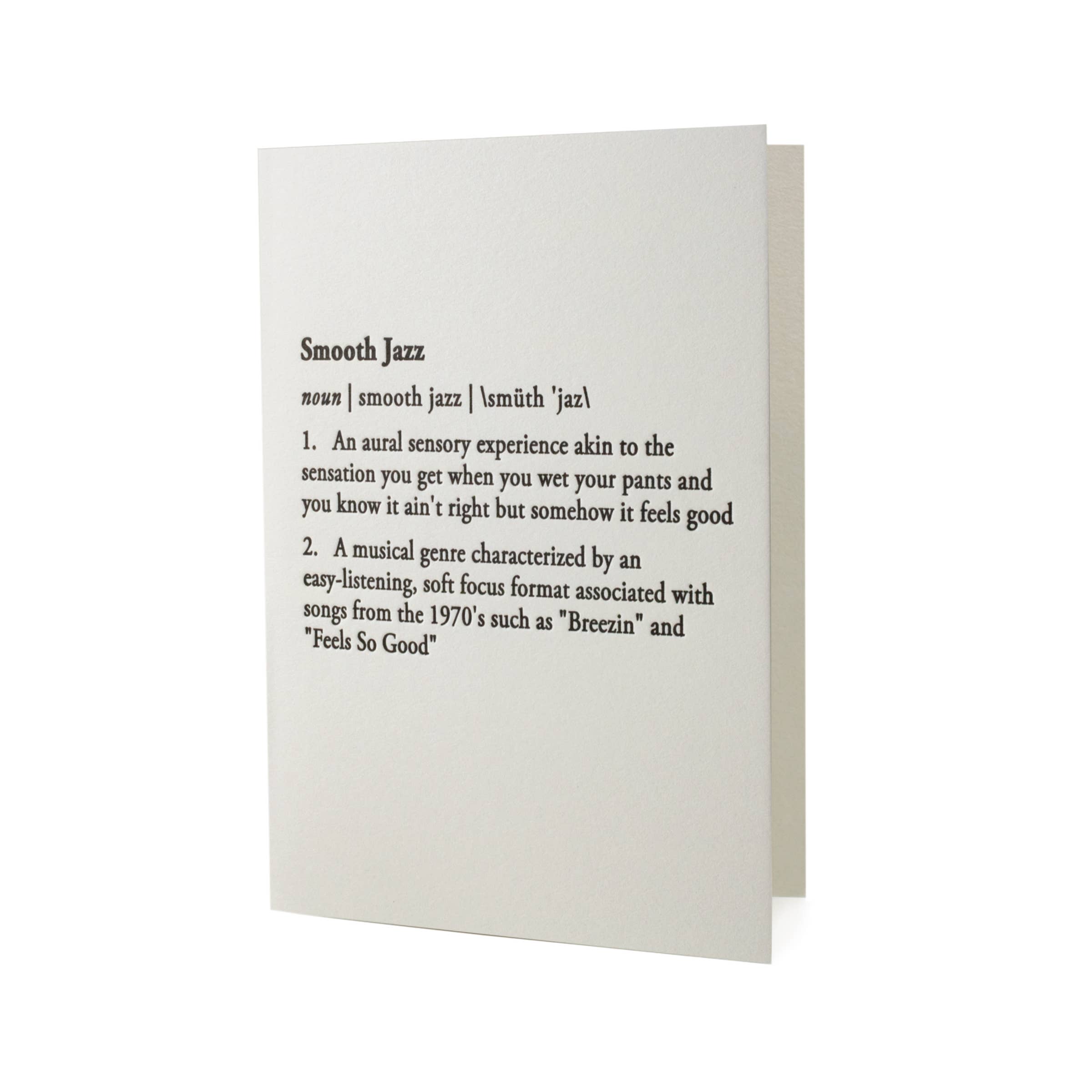 Hat Wig Glove Co. - Wholesale Everyday greeting card - Smooth Jazz Definition Letterpress Card