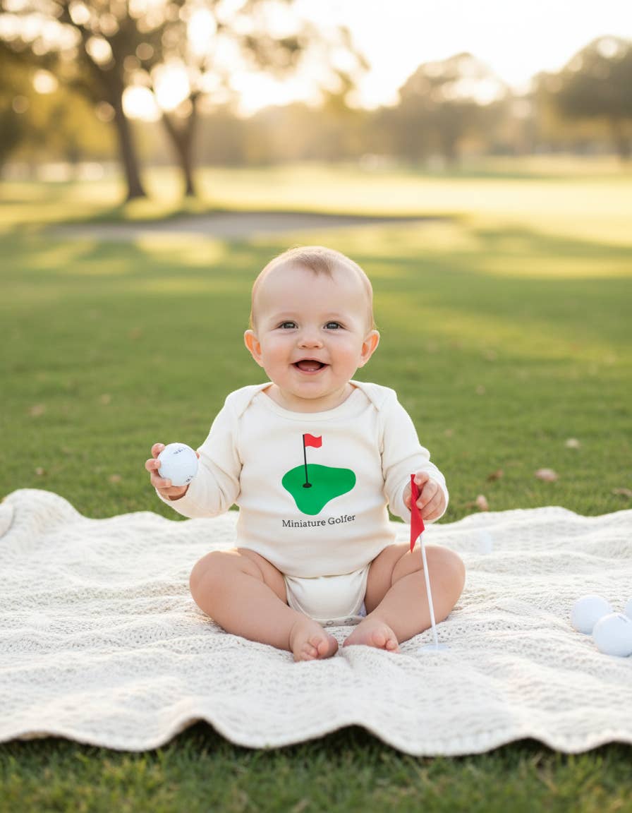 Simply Chickie® Organic Baby & Kids | USA Made • Ships USA - Wholesale Bodysuit (Non-Footed) - Baby - Organic Cotton Golf Baby Romper – Long Sleeve