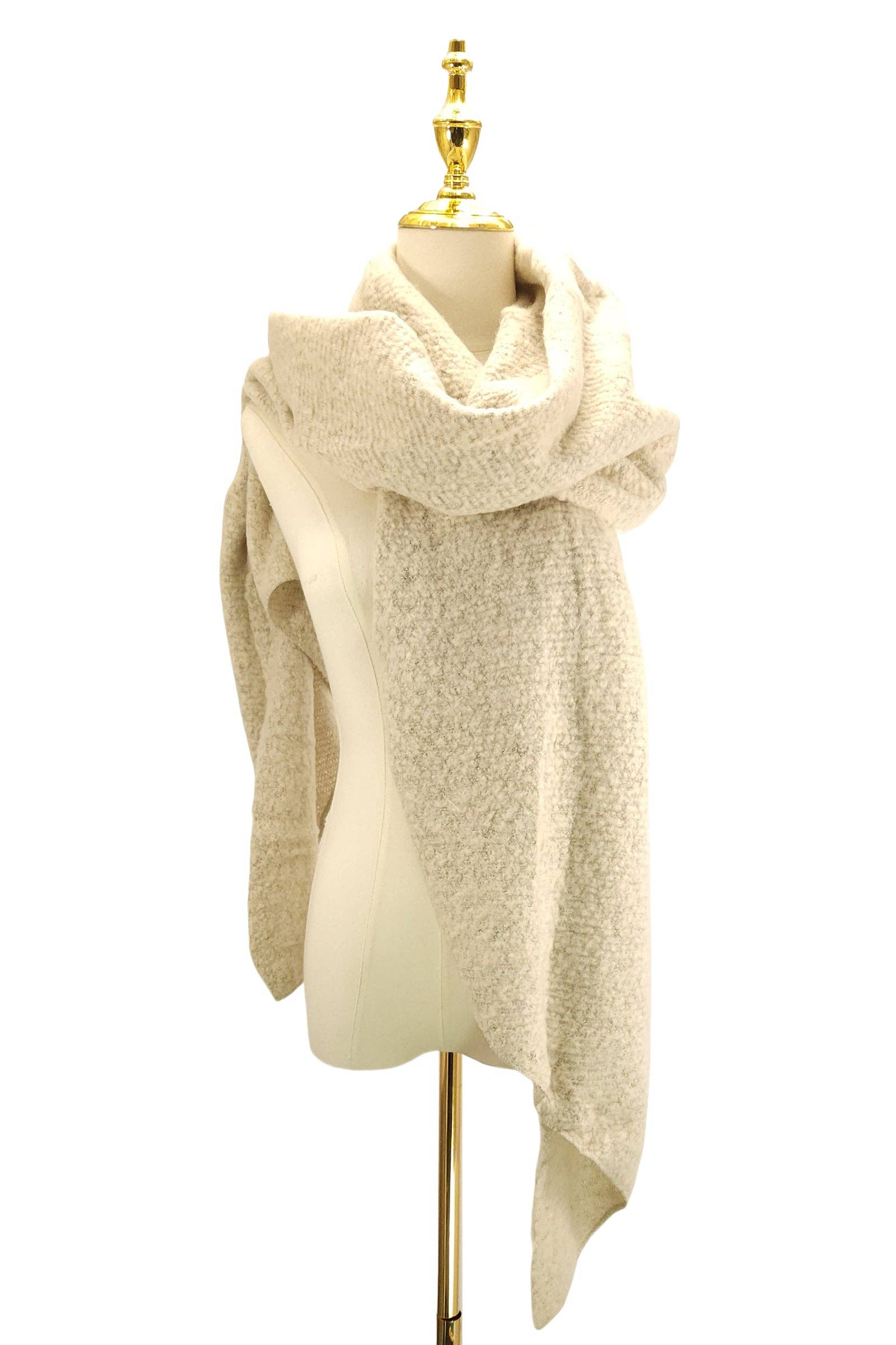 Fashion Scarf World - Wholesale Scarf - Women's - Plain Boucle Diagonal Edge Wool Scarf12