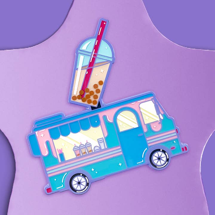 Boba Tea Food Truck Enamel Pin for wholesale by Geek Studio