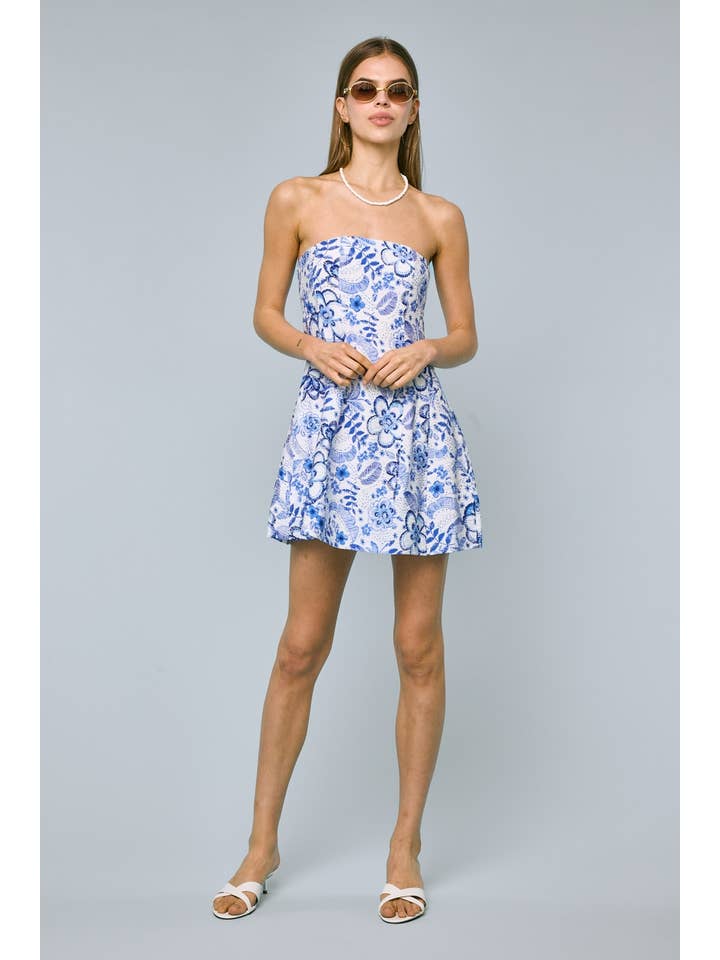 BOHEMIAN BLUE LINE TRIM TUBE PLAIN MINI DRESS for wholesale on Faire