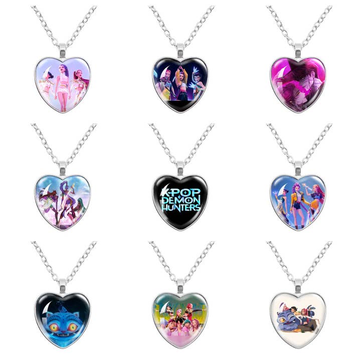 K-Pop Demon Hunters Alloy Heart Shaped Pendant Necklace Cartoon Anime Jewelry Accessory for wholesale by Auraquise