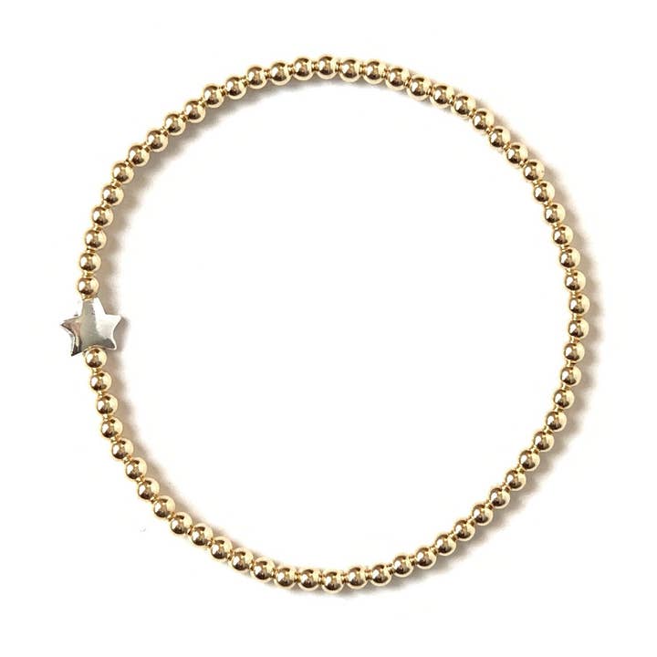 Pulsera elástica de plata de ley con estrella y oro de 14 k para venta al por mayor de Solid Design Studios