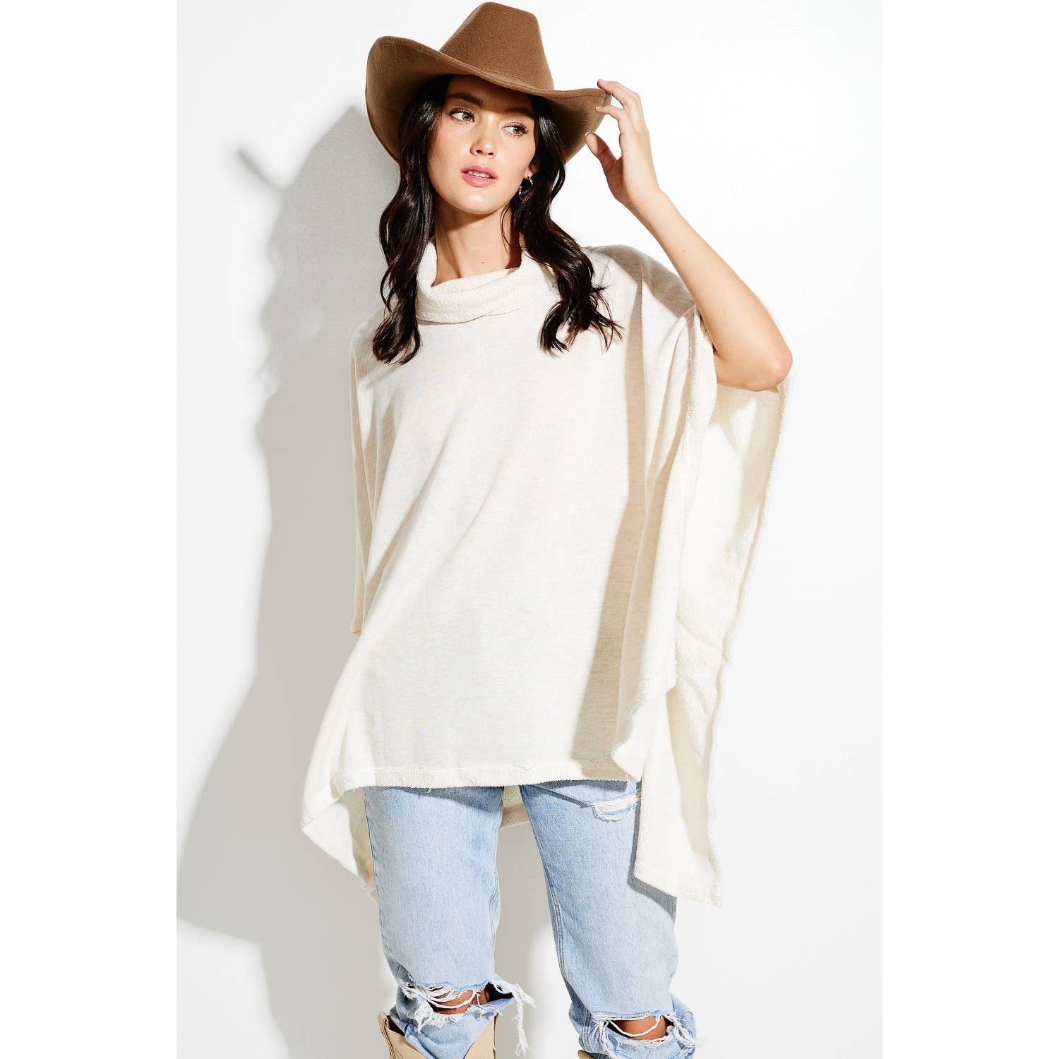 Phil Love – Großhandel Poncho – Damen – Solider Poncho mit Rollkragen18