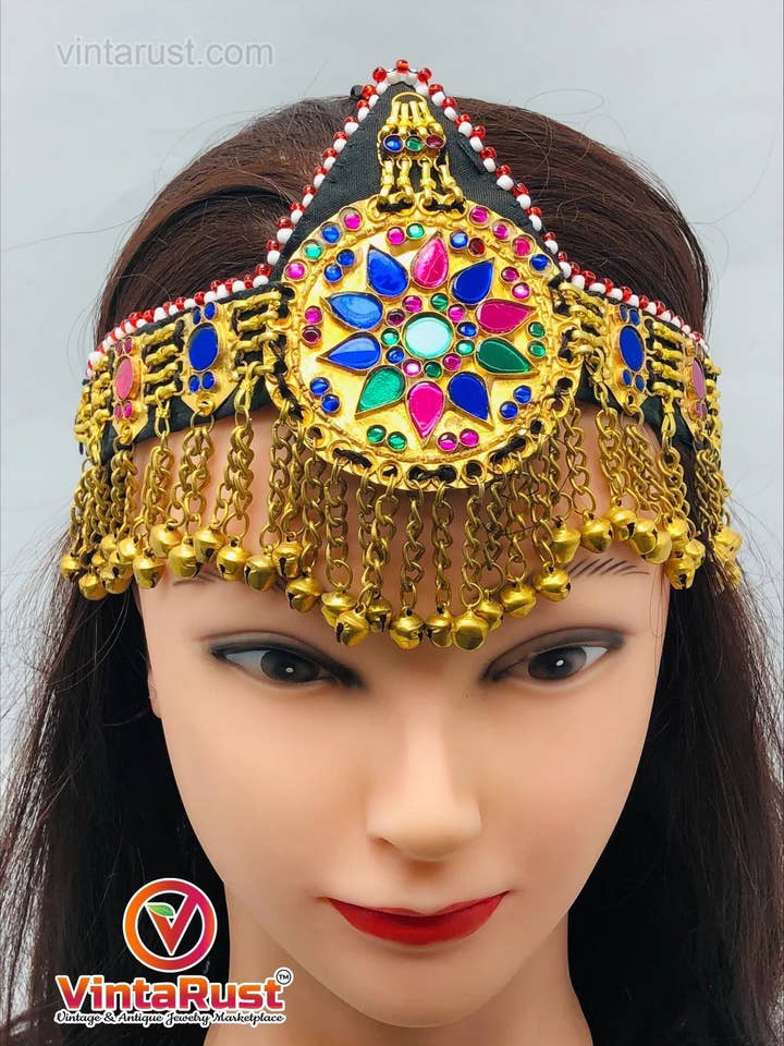 Matha Patti dourado afegã com pedra de vidro, alça afegã por atacado de vintarust