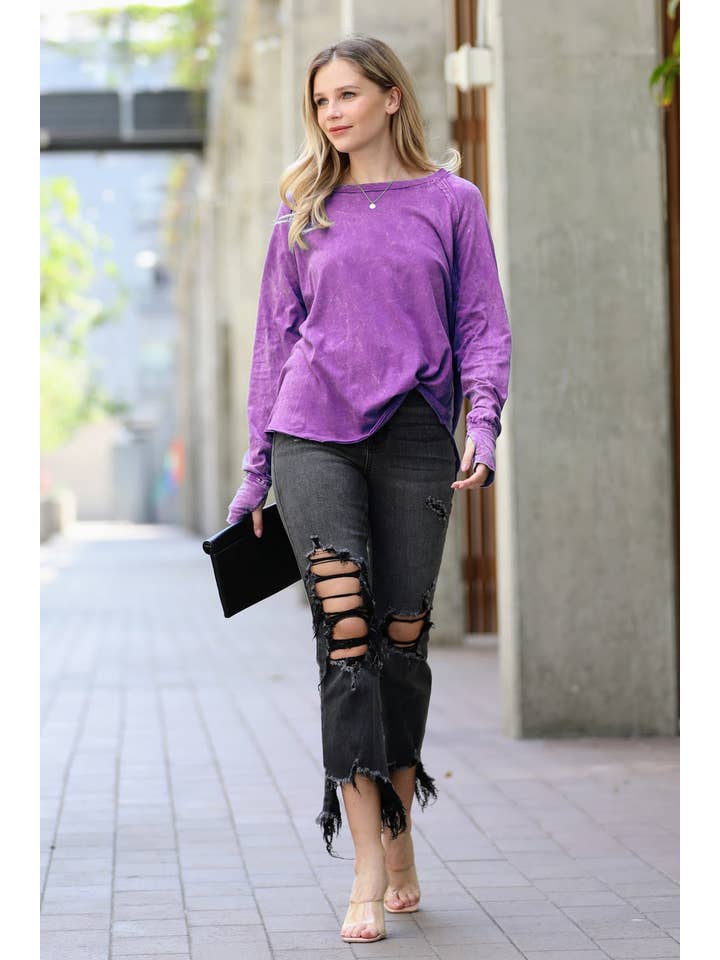 42POPS - Wholesale Tunic - Women's - ..._ WASHED LONG SLEEVE TOP WITH THUMB HOLE CUFFS15