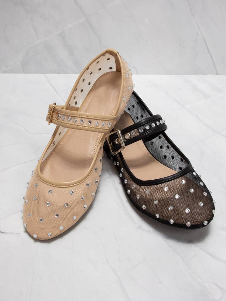 CCOCCI - Vente Ballerines – femme - BALLERINES MARY JANE EN MAILLE ORNÉE DE STRASS SF98680