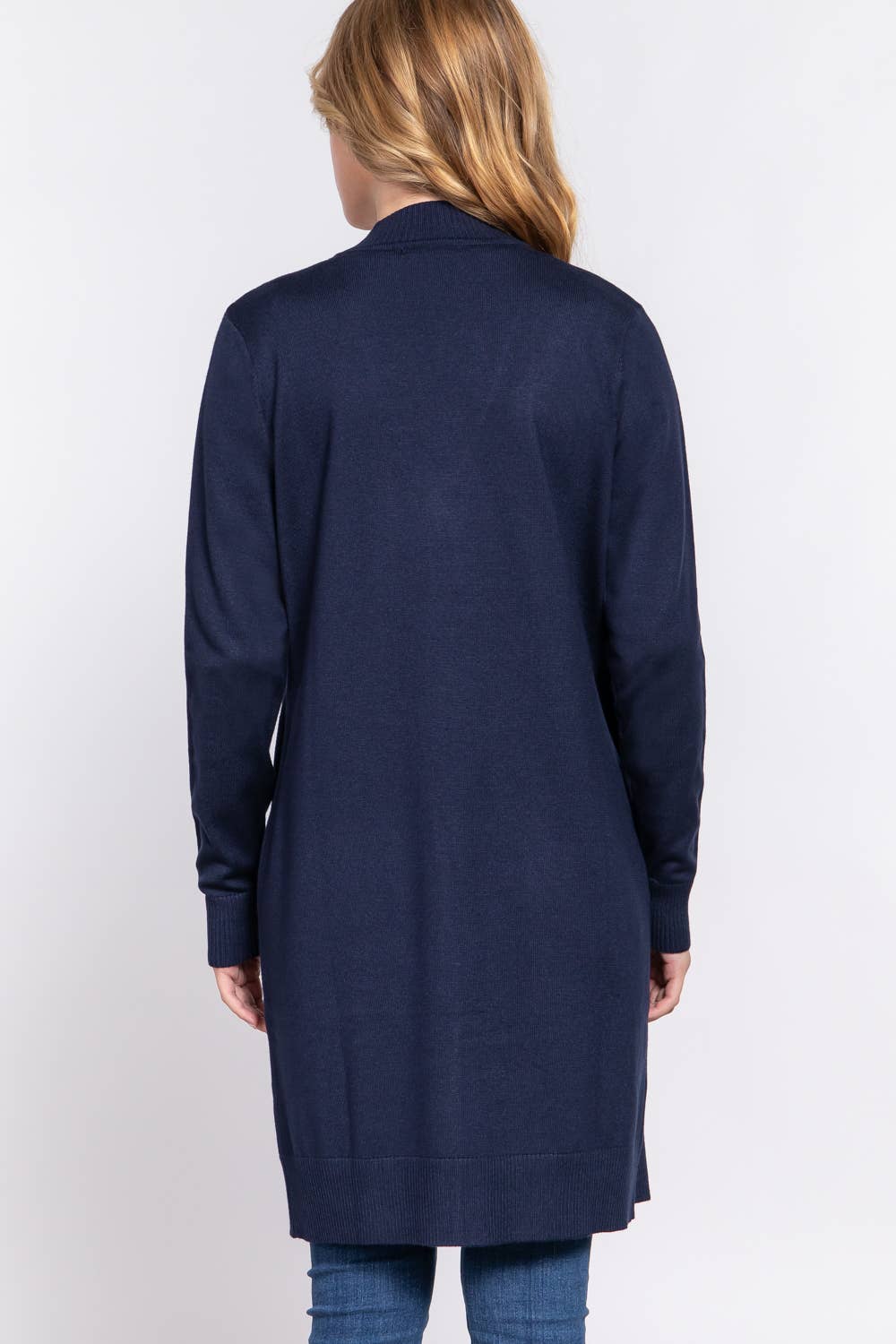 Active Basic | Active USA - Vendita all'ingrosso Cardigan - Donna - Cardigan tunica aperto a costine con maniche lunghe e banda15