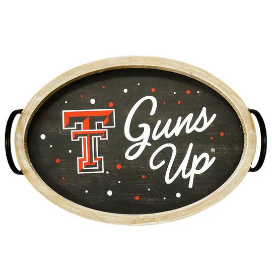 Texas Tech Spirit Wood Oval Tray for wholesale by Valiant Gifts Inc