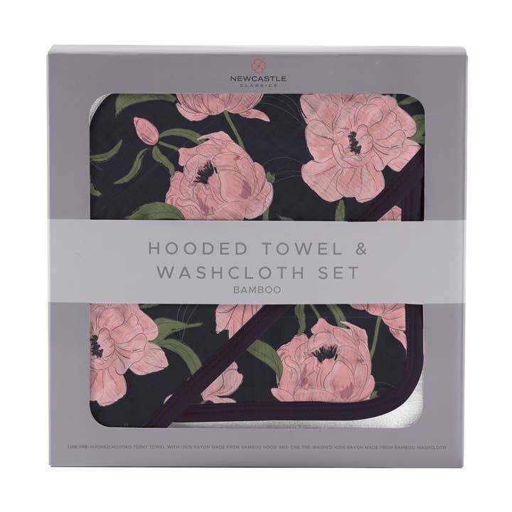 Peonies Hooded Towel and Washcloth Set for wholesale by Newcastle Classics