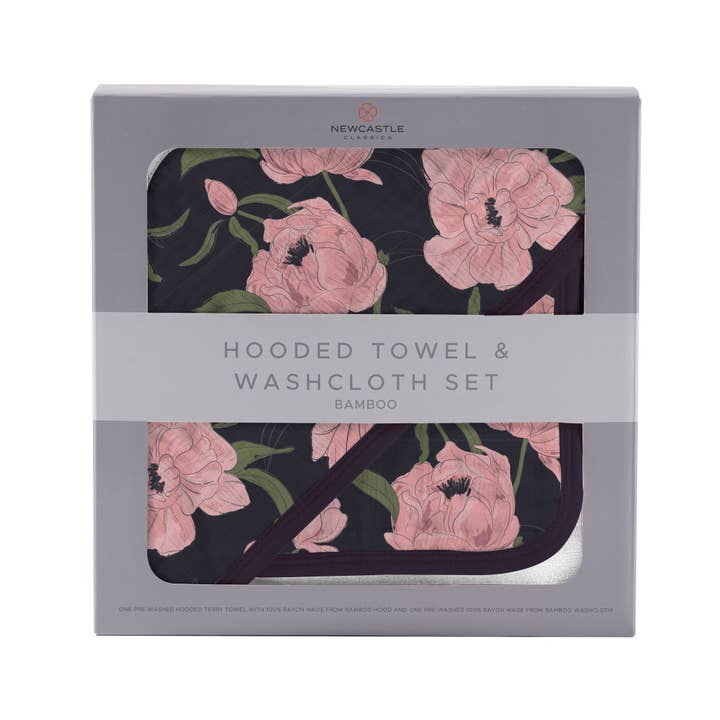 Peonies Hooded Towel and Washcloth Set for wholesale by Newcastle Classics