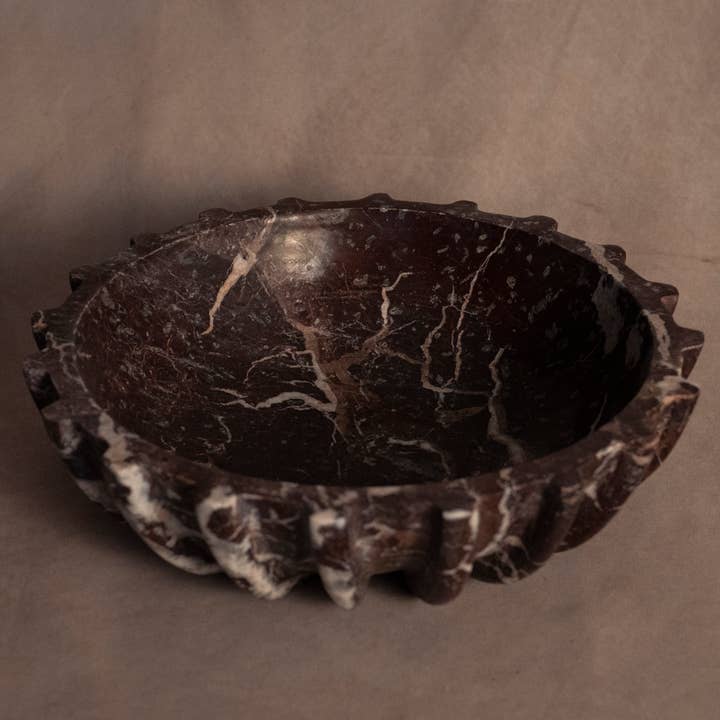 Signature Pleated Bowl - Red Zebra - Marble for wholesale by Marigold Market