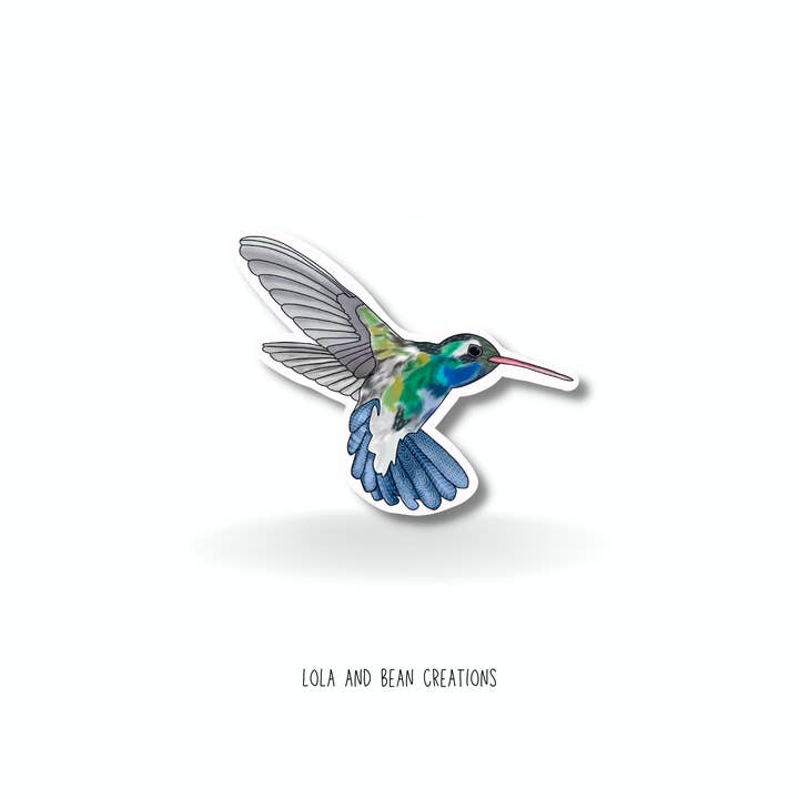 Hummingbird Watercolor Sticker, Hand-Drawn, Waterproof, for wholesale by Lola & Bean Creations