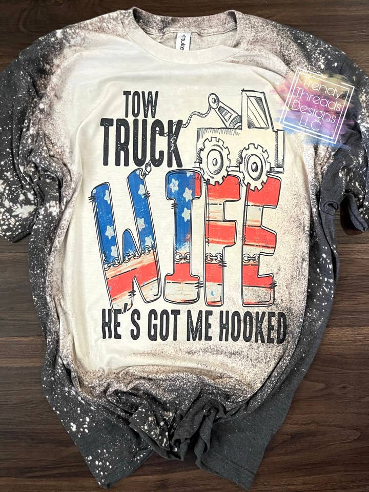 Tow truck wife shirt for wholesale by Trendy Threads Designs LLC