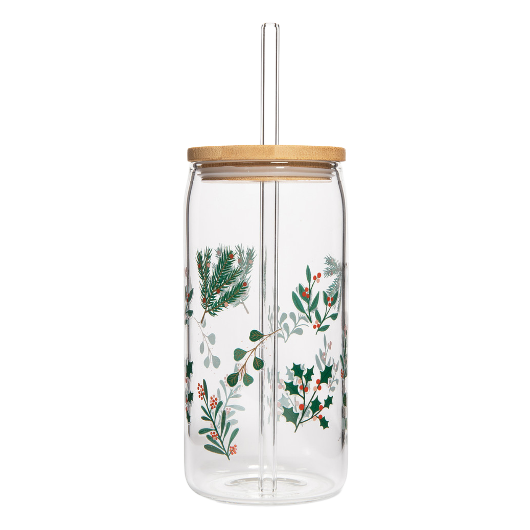 Sweet Water Decor - Vente Verre/tasse - Gobelet en verre style canette Holly 500 ml avec paille et couvercle - Cadeaux de Noël7