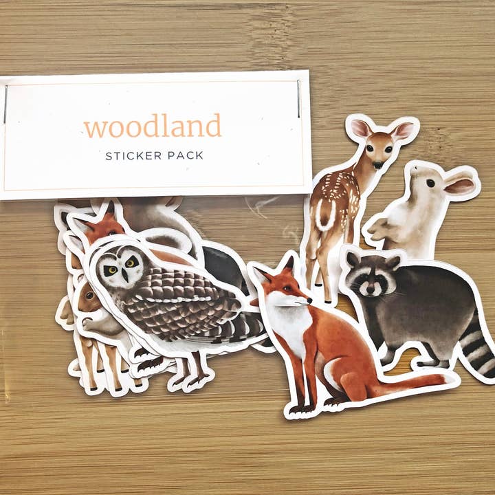Woodland Animal Sticker Pack 12pc for wholesale by RachIllustrate