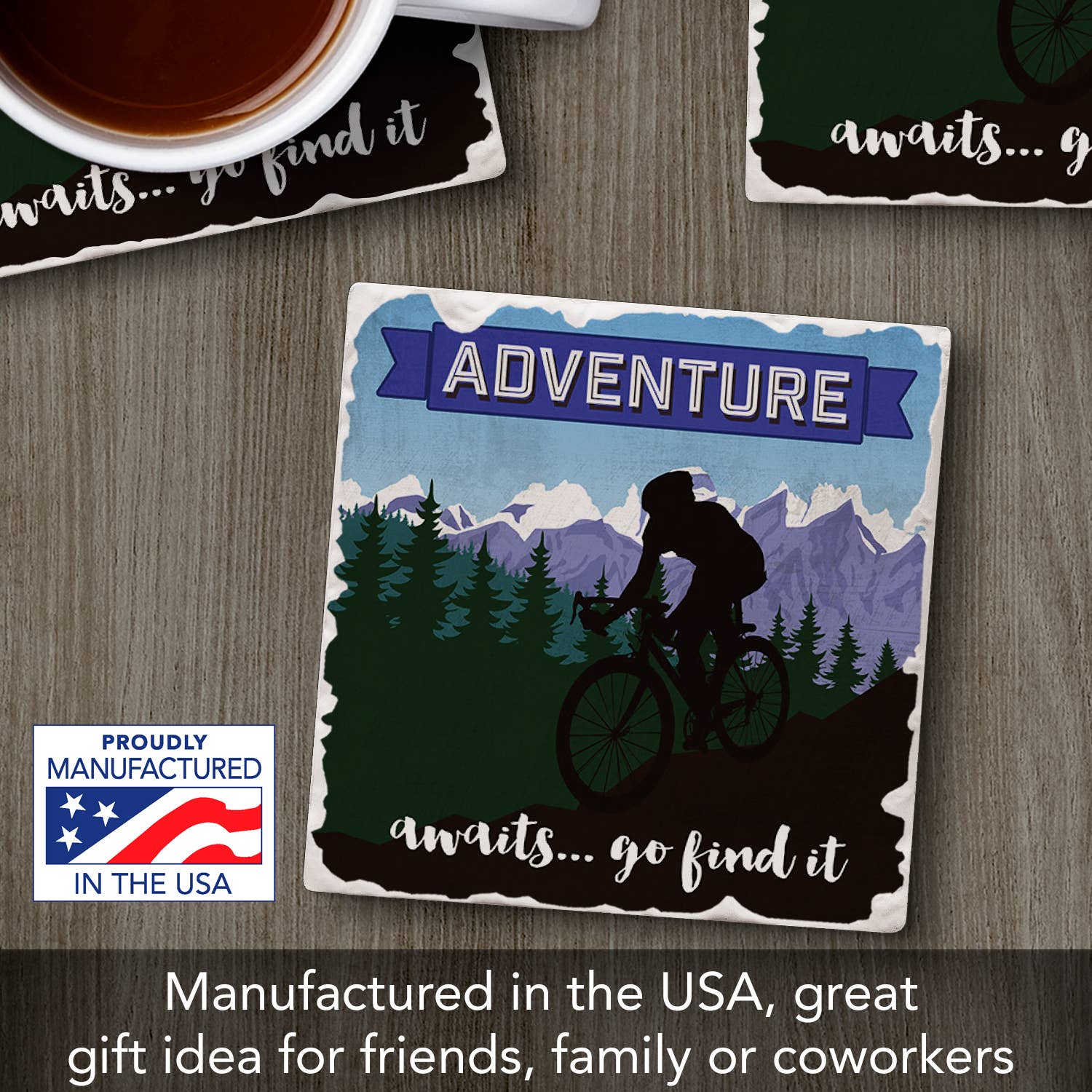 Conimar Promotions - Wholesale Coasters - "Adventure Awaits" Single Tumbled Tile Coaster  2