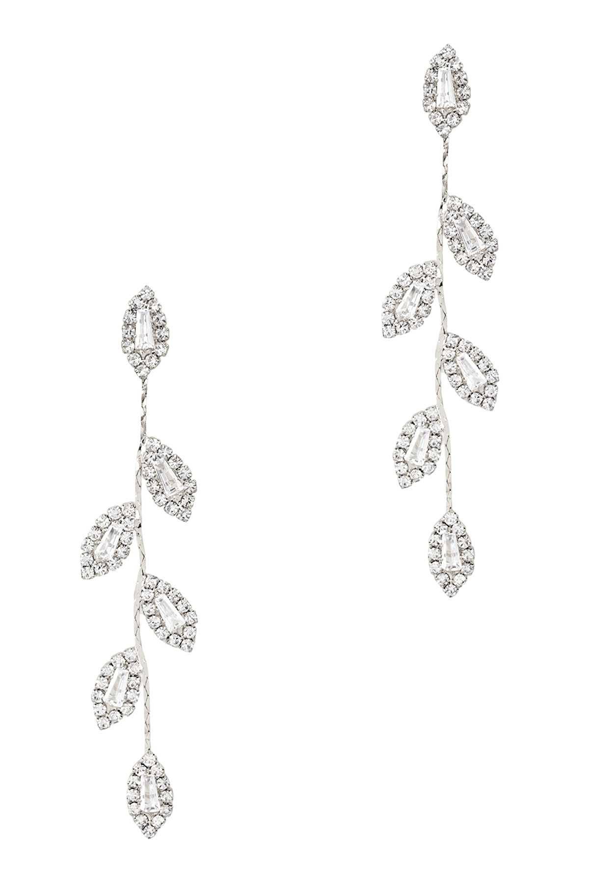 Gold clear RHINESTONE LEAF SHAPE DANGLE EARRING 28315 for wholesale on Faire1