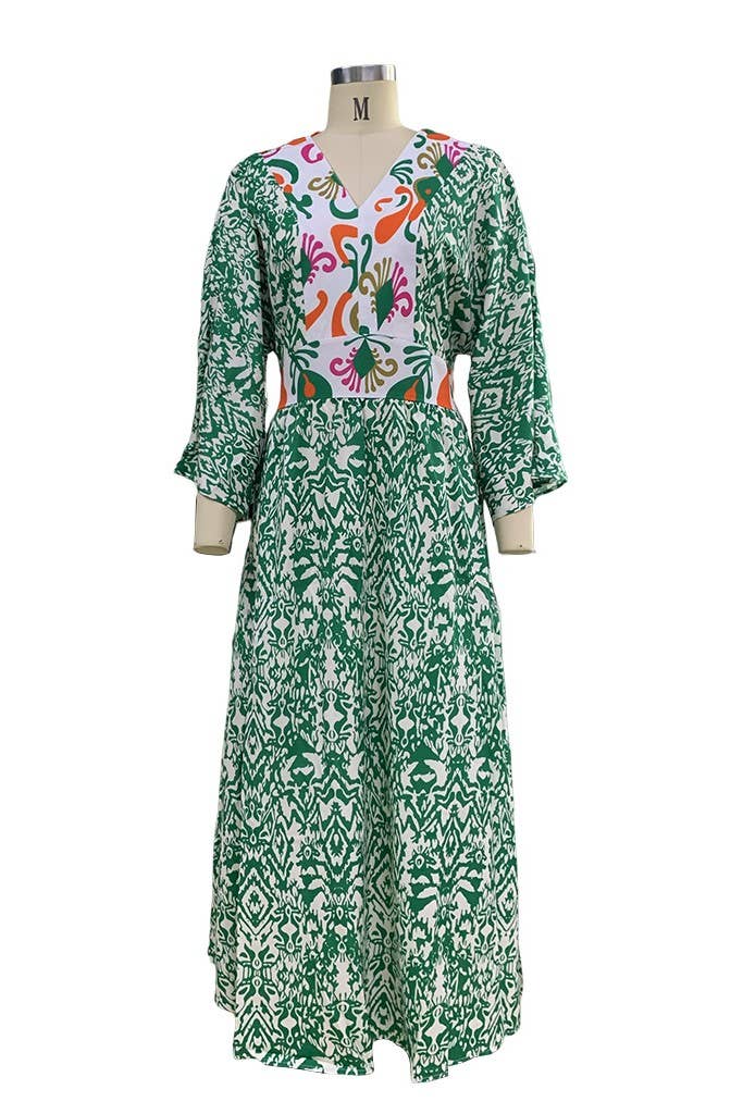 green loose long sleeve bohemia floral maxi dress for wholesale on Faire3