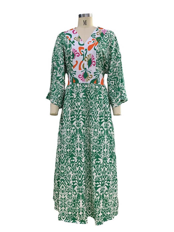 green loose long sleeve bohemia floral maxi dress for wholesale on Faire3